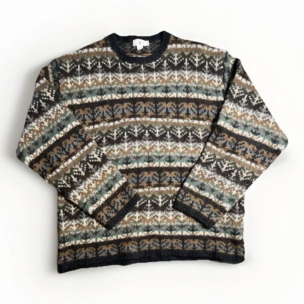 J Crew Fair Isle Sweater Men’s XL  Multi Color 100% Merino  Wool Crewneck Nordic